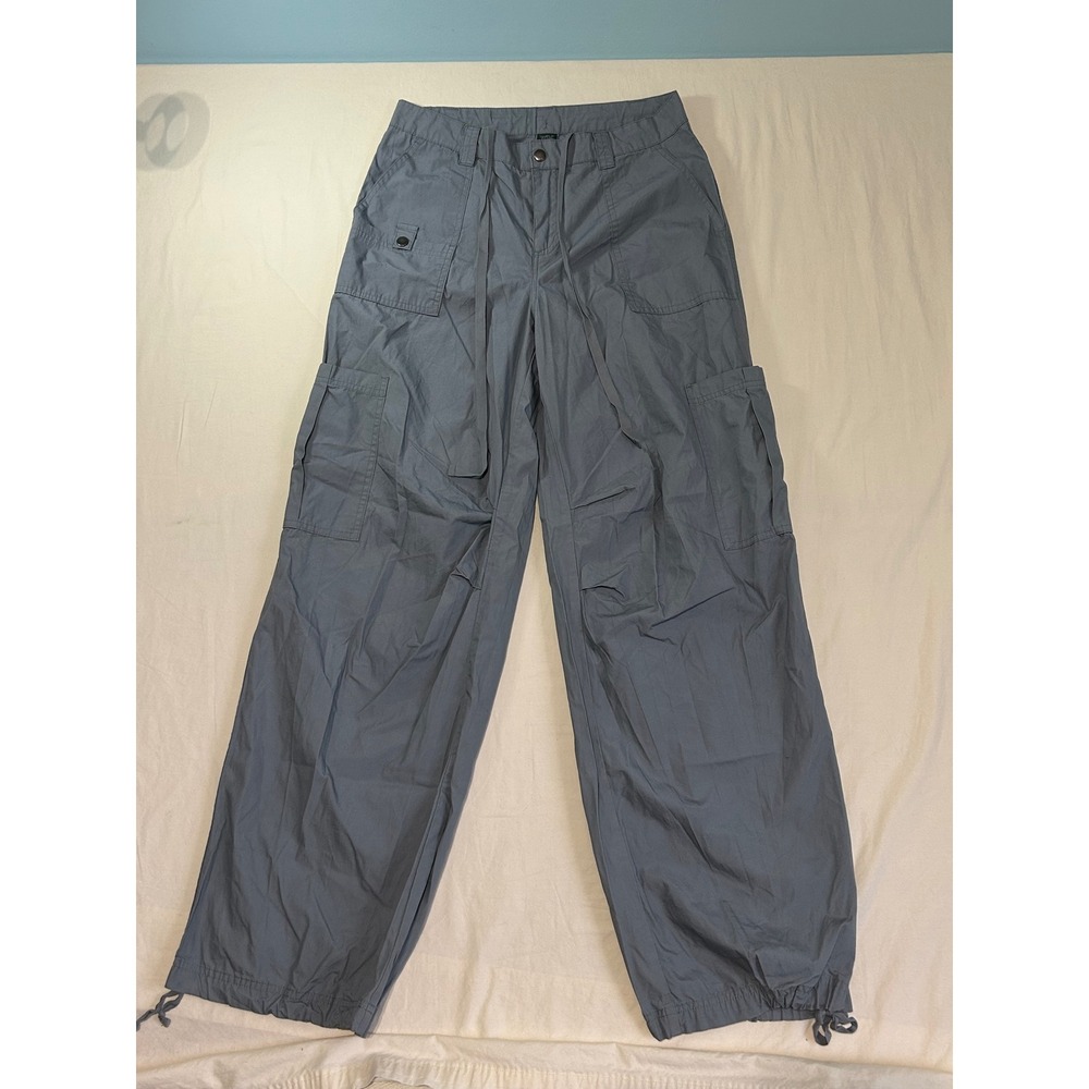 Wild Fable Womens Cargo Pants Blue Gray Cotton Wide Leg Drawstring Size S